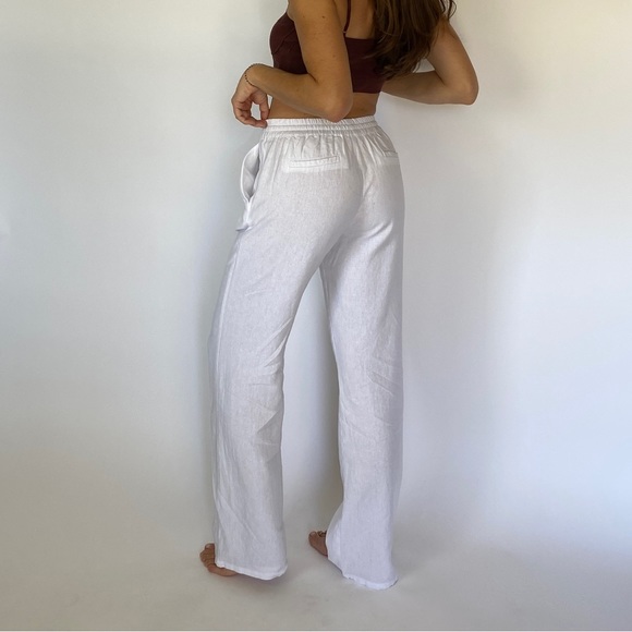 White Linen Blend Pants - Picture 3 of 4
